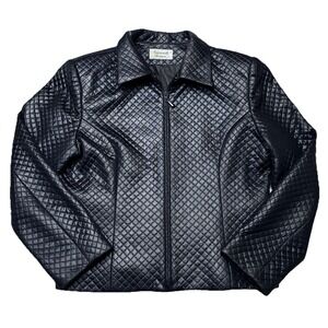 Giancarlo Ferrari Quilted Jacket USA Black Full Zip Diamond Size 14